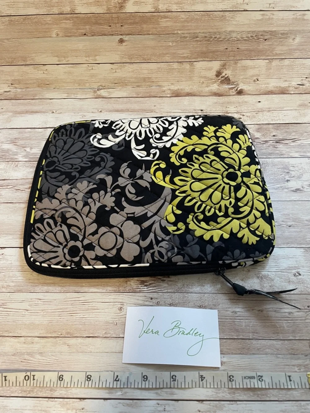 Vera Bradley Black, Yellow & Gray Quilted Zip E Reader Pouch
